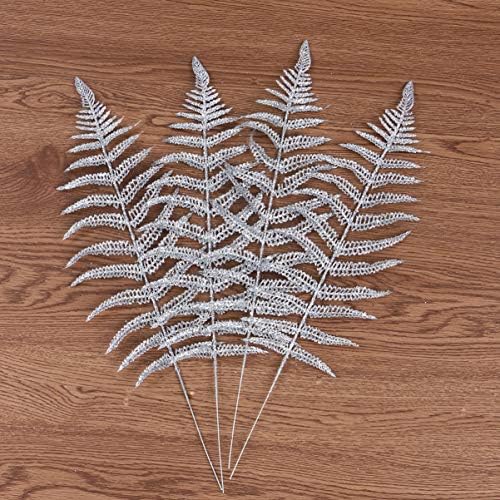 TOYANDONA 12pcs Silver Christmas Glitter Leaves Artificial Christmas Leaf Picks Tropical Leaf Decor Garland Supplies for Christmas Tree Ornament Holiday Wedding Party Decorations