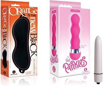 Sexy, Kinky Gift Set Bundle of Orange is The New Black, Blindfold and Icon Brands Pinkies, Curvy Plus Powerful 3 1/2 inch Bullet