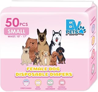 Pañales desechables para perros Pets - Súper absorbentes, a prueba de fugas, indicador de humedad - Pequeño (cintura: 10" - 17"), 50 unidades