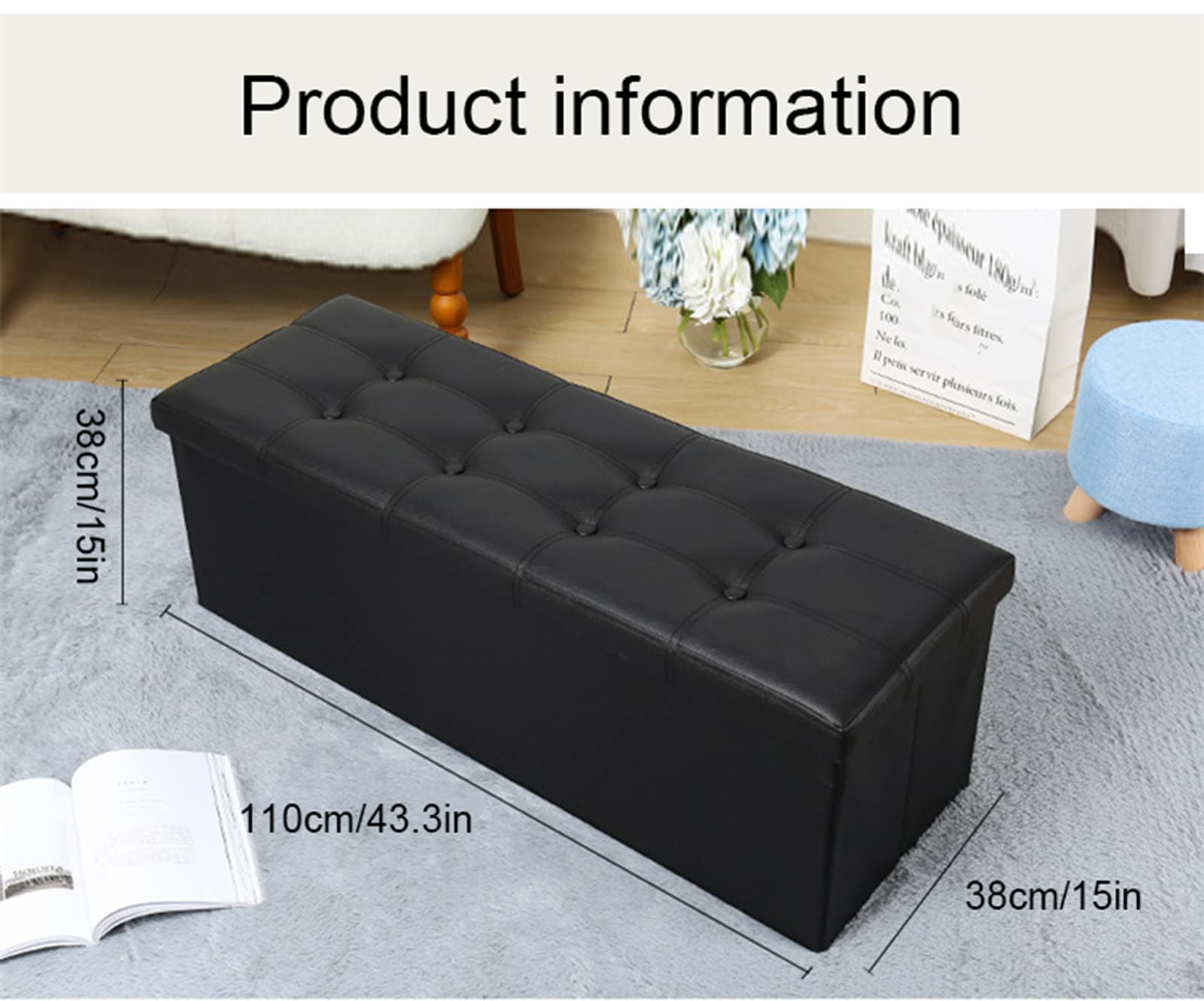 Pouf con Contenitore Portaoggetti, Cassapanca Pieghevole, Sgabello Poggiapiedi, Sgabello Imbottito, 110X38x38 - Disponibile in Diversi Colori,D