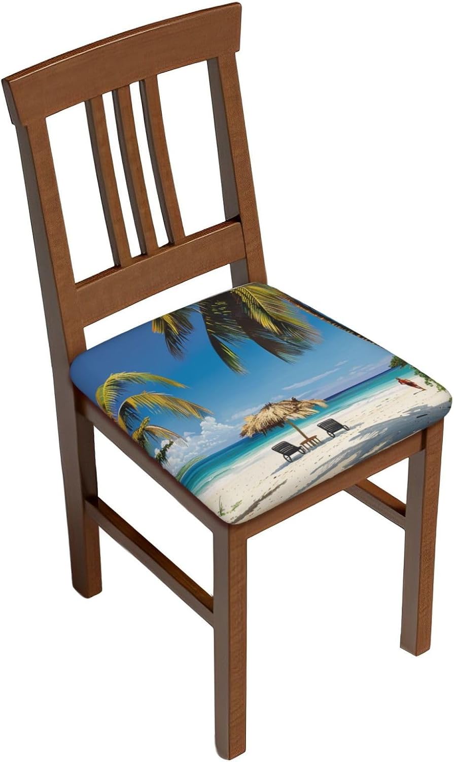 Jamaica Beach Print Square Cushion Covers 6 Pcs Set Elastic Non-Slip Seat Cushion Slipcovers Pet Furniture Protectors for Chair, Sofa