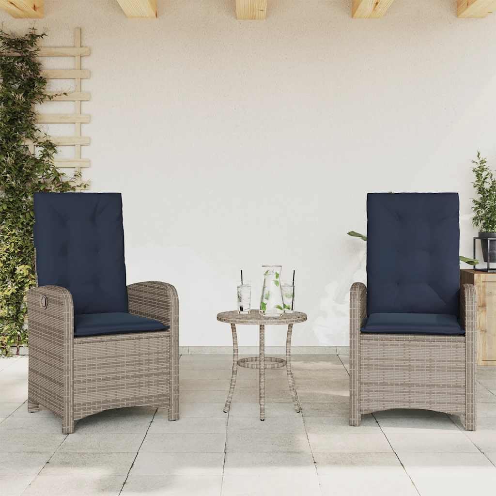 Poltrona da giardino con cuscino, 2 pezzi, schienale regolabile, grigio, polyrattan PE intrecciato, rivestimento rimovibile, telaio in acciaio per esterni Relax