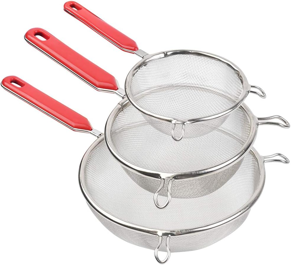 3PCS Food Strainers, Stainless Steel Fine Mesh Strainer, Handheld