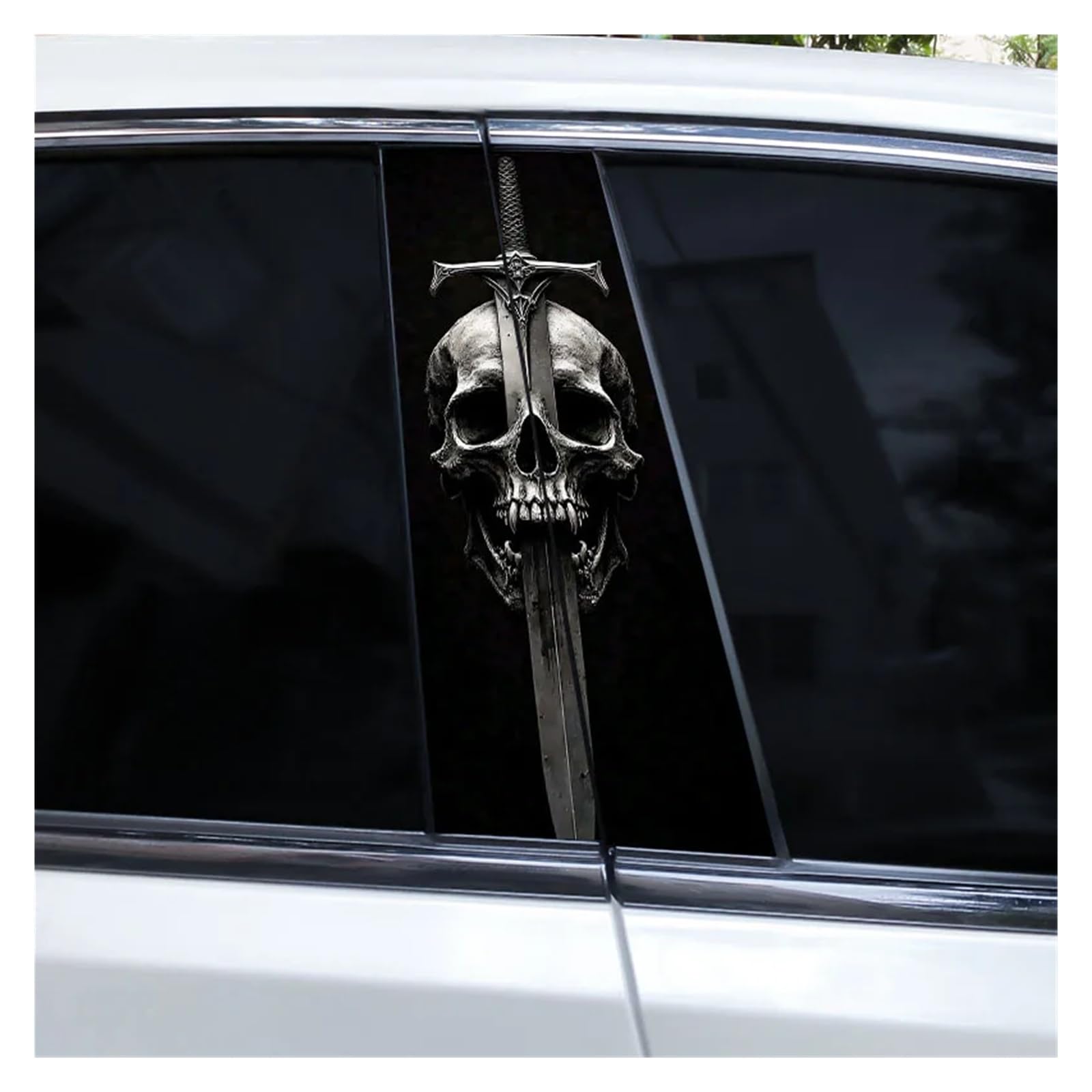 Car Side Decals 2pcs Flame Skull Car Sticker Horror B-Pillar Waterproof Vinyl Cover Scratch Center Column Decal(Style B)
