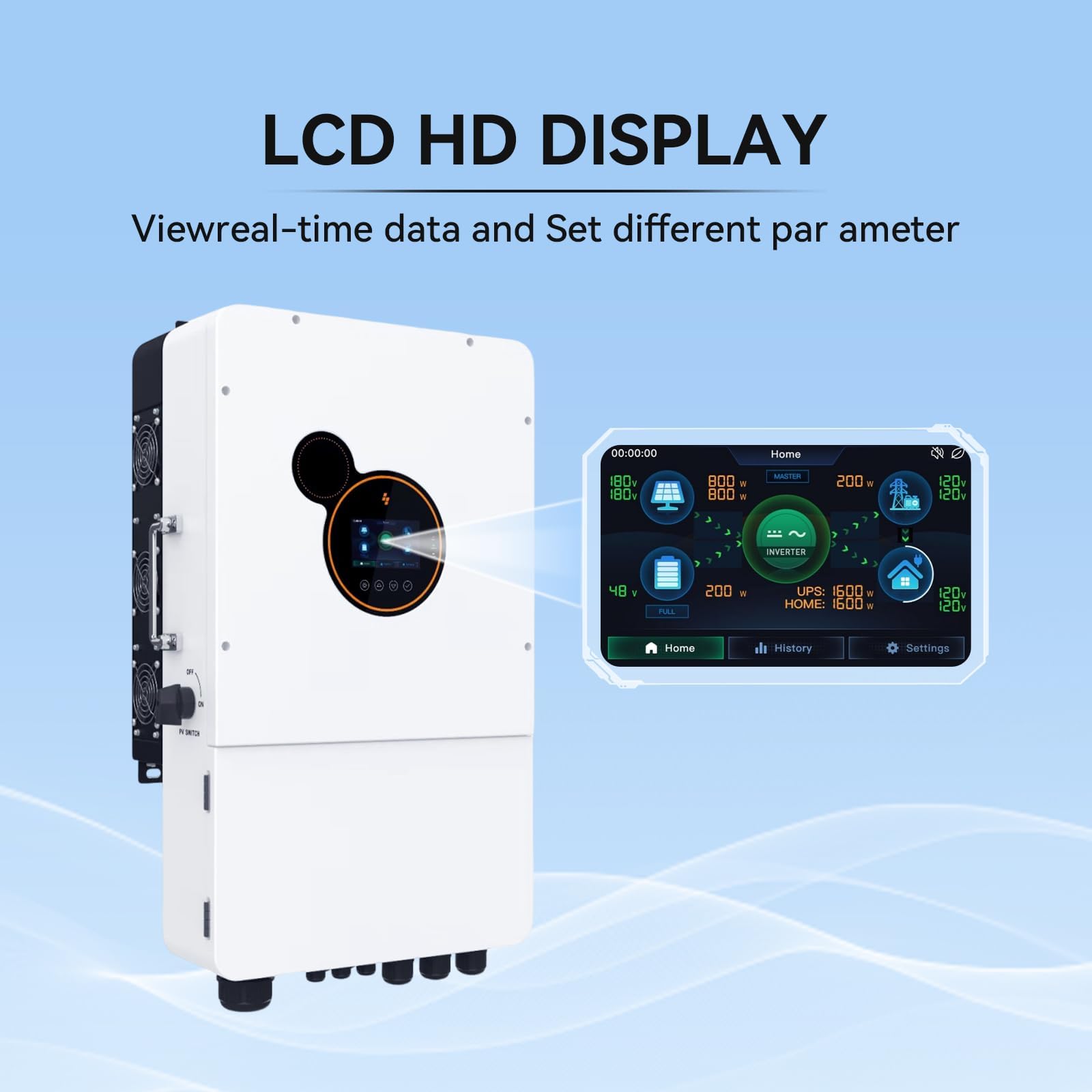 Dawnice 2Sets 48V 410Ah 21KWh LifePO4 Lithium Solar Batteries Built in 200A BMS,12KW Solar Hybrid Inverter Built in 2 MPPT Charge Controll Home Energy Storage Power Supply DC to AC Bluetooth Wireless