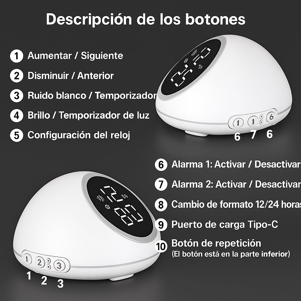 smartia - Despertador Inteligente Modelo 2026 Pro, Despertador Digital con App Programable, Despertador Solar y 20 Sonidos de Naturaleza, Alarma con luz de Amanecer, Reloj Despertador Digital