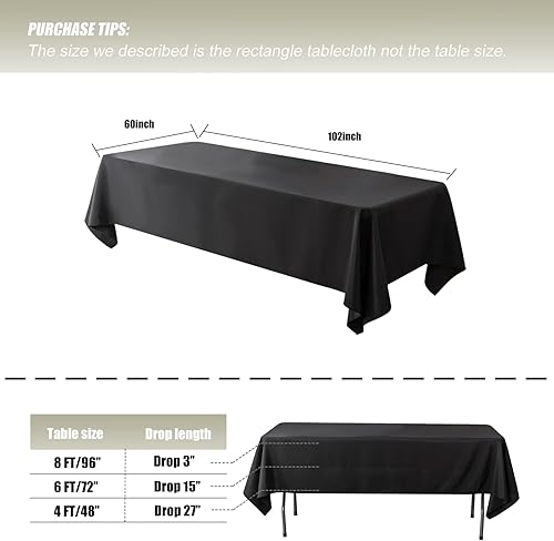 Miniatura 2 de Paquete de 6 manteles negros de 60 x 102 pulgadas, mantel de poliéster para mesas rectangulares de 6 pies, resistentes a las arrugas, lavables, para