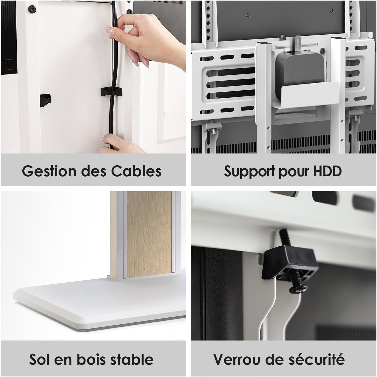 FITUEYES Support TV sur Pied pour Téléviseurs de 32 à 65 Pouces Pied pour TV Pivotant 40° Hauteur Réglable 886 MM - 1146 MM Max. Charge 40KG VESA 100×100 MM – 400×400 MM Montage au Sol