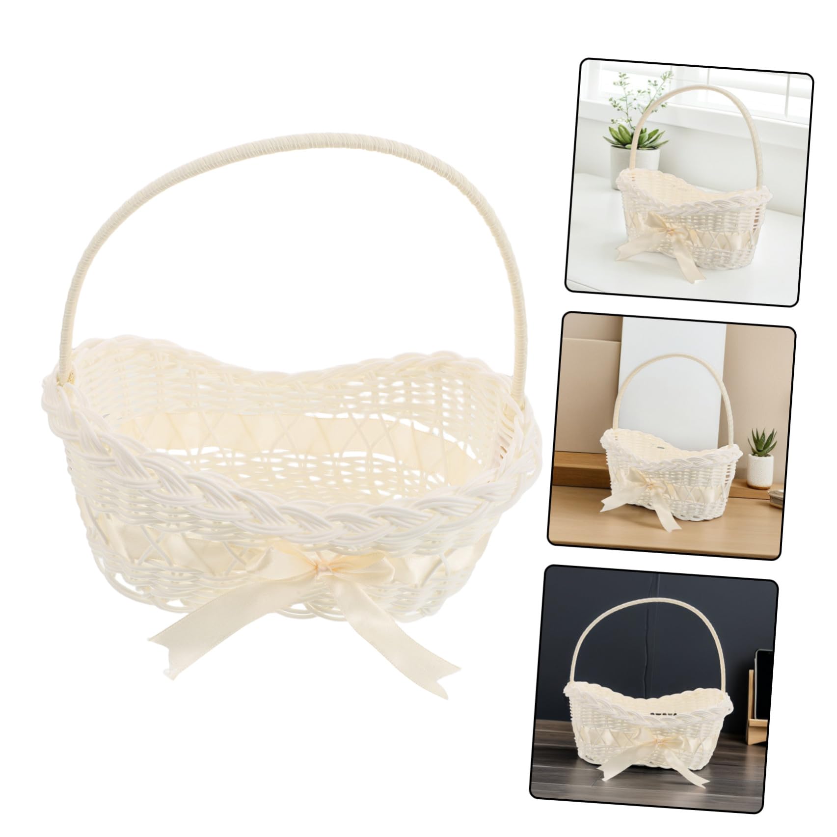 SHINEOFI Cesto Intrecciato in Materiale Simil Rattan per Fiori Cestino Portaoggetti con Manico Decorazione Elegante per Cerimonie e Matrimoni