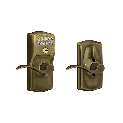 SCHLAGE FE595 CAM 609 ACC Camelot Keypad Entry with Flex-Lock and Accent Levers, Antique Brass