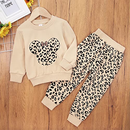 Gliglittr Toddler Baby Girl Leopard Fall Clothes Long Sleeve Pullover Crew Neck Top Sweatshirt Pants Casual Winter Outfits (Khaki, 18-24Months) #TOP1