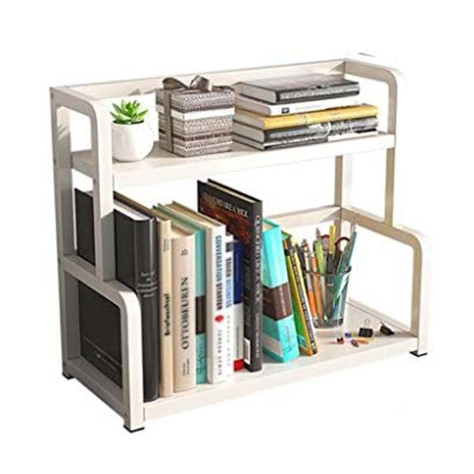 Guoddm White Desktop Bookshelf Storage Organizer, Office Desk Bookshelf, Desktop Bookshelf Organizer For Office Supplies And Decor, Space-Saving Storage Solution(,40Cm)