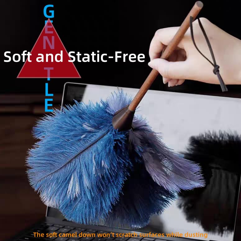 Unique Ostrich Feather Duster with Wood Handle Effortless Elegance with Premium Reusable Design,Cleaning of Delicate Items, Antiques and Electronics,for Kitchen Office Ostrich Feathers Home Decor (M)