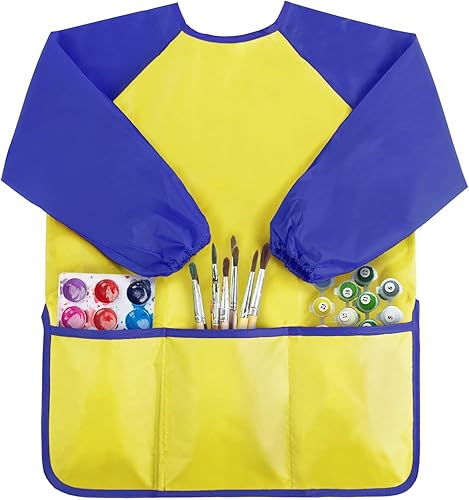 Miniatura 8 de Kopokita - Delantal impermeable para niños artistas, de manga larga, con 3 bolsillos, para niños pequeños y artistas