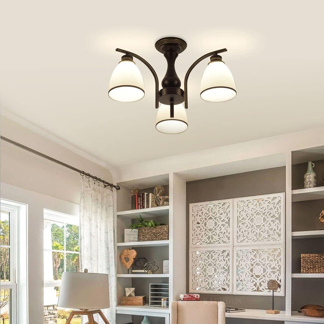 Lоwеѕt Prісе BOKT Flush Mount Ceiling Light Chandelier Black Vintage Ceiling Light Fixture Metal Iron Chandelier for Dining Room, Bedroom, Living Room E26 (3 Lights)