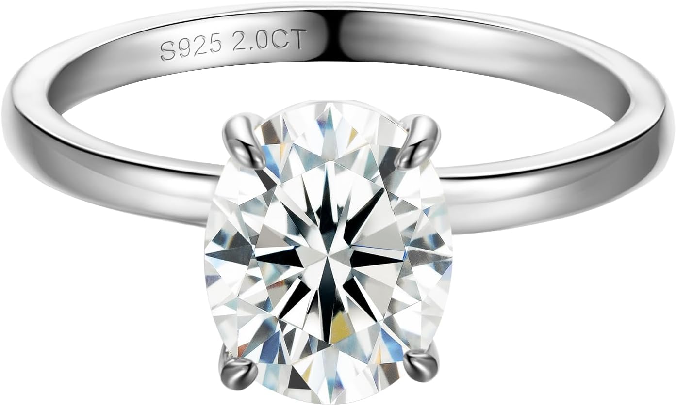 3CT Oval Cut Moissanite Engagement Rings For Women Lab Diamond Wedding Band 925 Sterling Silver Solitaire 18K Gold Plated Promise Rings For Her D Color VVS1 Anniversary Ring Size 4-11