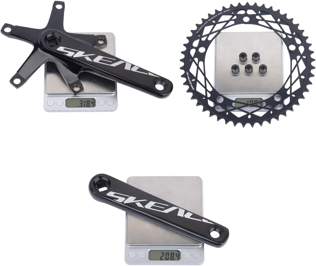 BOLANY 165mm Bike Cranksets 144BCD Lightweight Aluminium Alloy Single Speed Round Chainring Fit for Track Bicycle Fixed Gear Bike Crankset with Bottom (48T/49T)