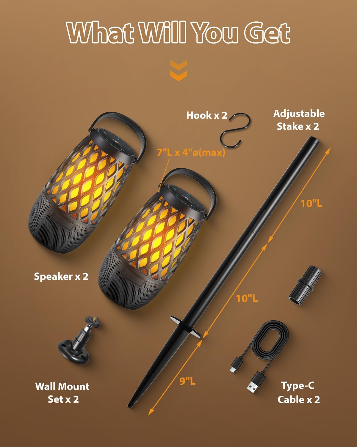 Outdoor Bluetooth Speakers Waterproof Wireless Outdoor Speakers with Flame Lights, Tech Gadgets Gift for Men Dad Her, Multi-Sync up to 100 Speakers, HD Stereo Sound, IPX5 for Patio Porch Party - Image 7