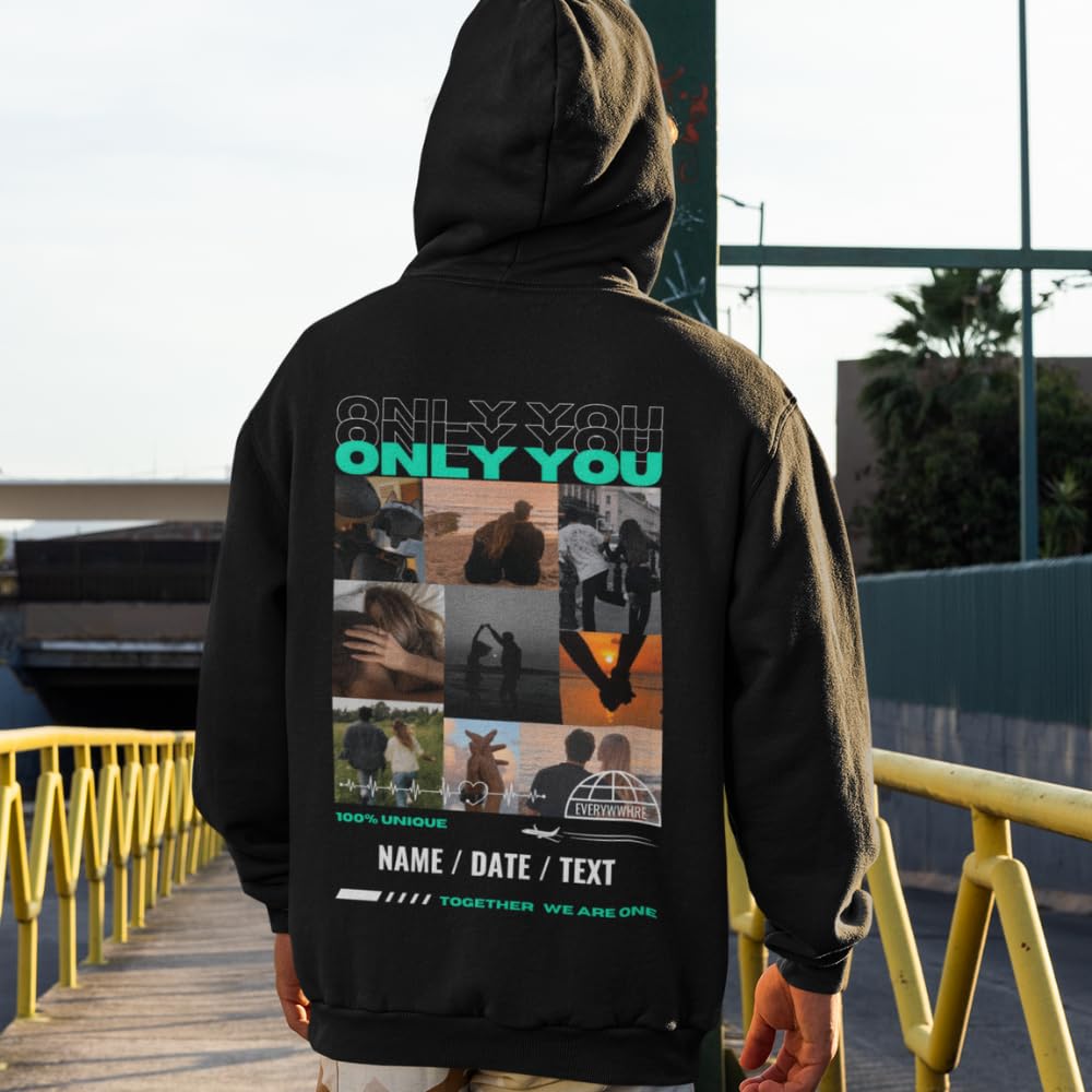 latostadora Sudadera Personalizada Boyfriend Girlfriend - Sudadera con Capucha Pareja Foto Collage Texto - Jersey Hoodie Only You Personalizable - Regalo Navidad Pareja Personalizado San Valentín