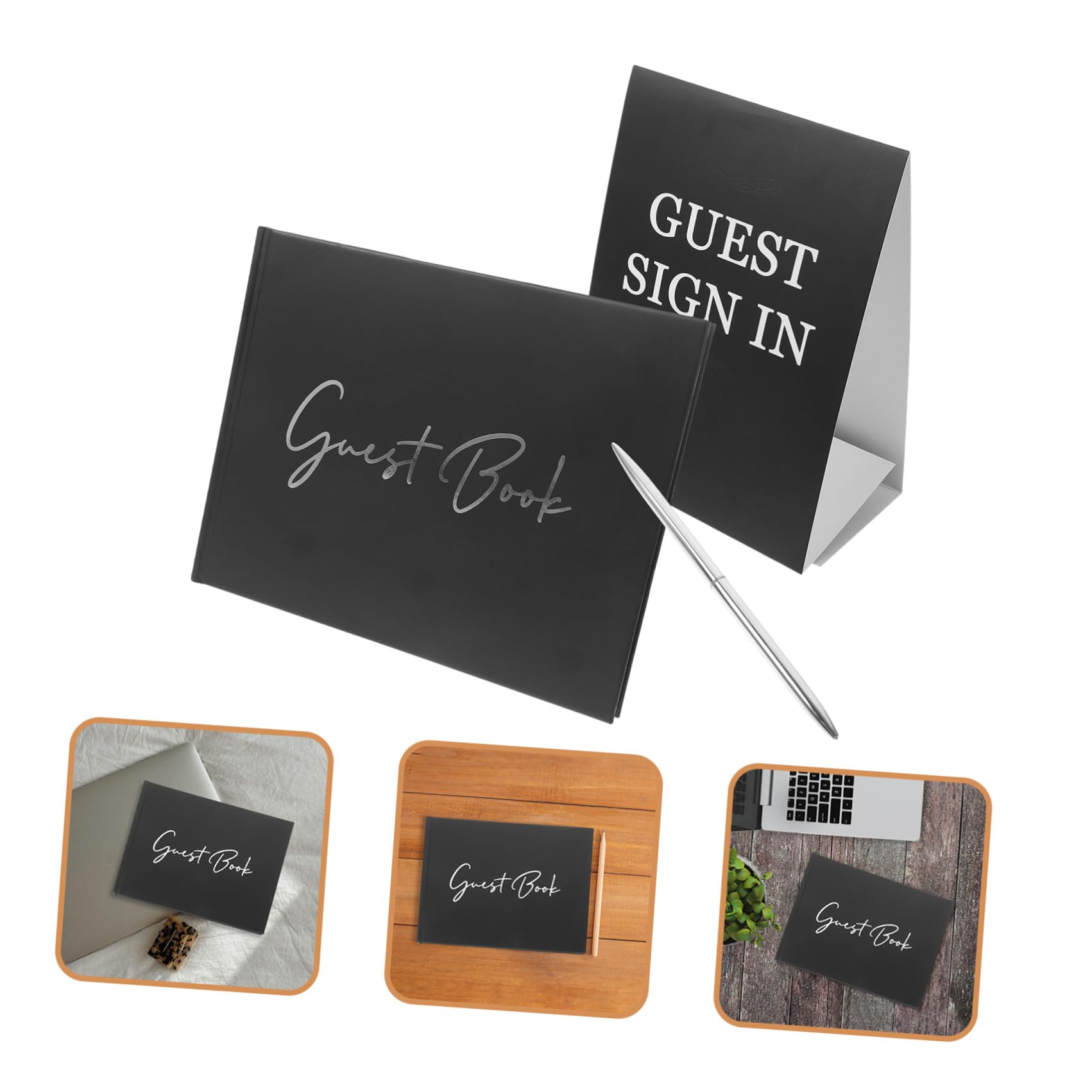 Alasum Libro degli Ospiti Elegante e Pratico Nero Matrimonio in Carta e Plastica Set 1 Pezzo per Decorazioni e Ricevimento