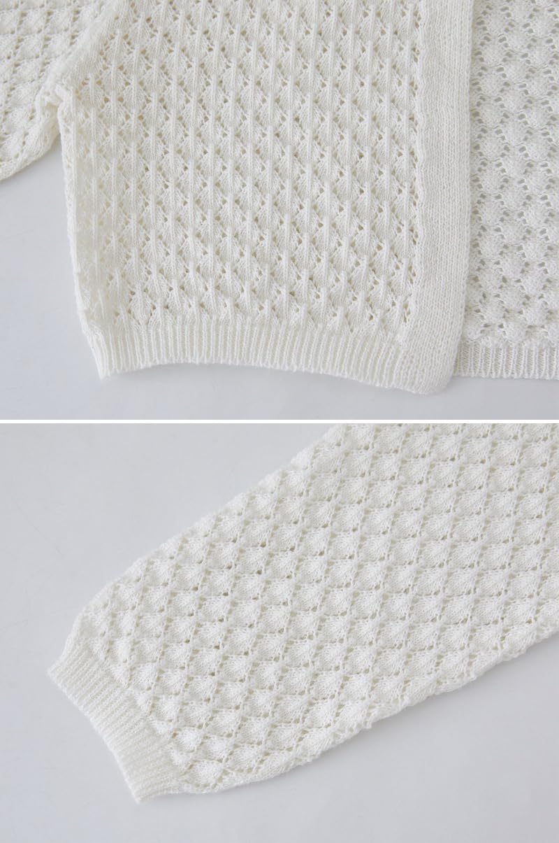 NewL Girls Knitted Long Sleeve Cardigan Round Neck Hollow One Button Shawl Jacket Air Conditioning Bolero Shrug