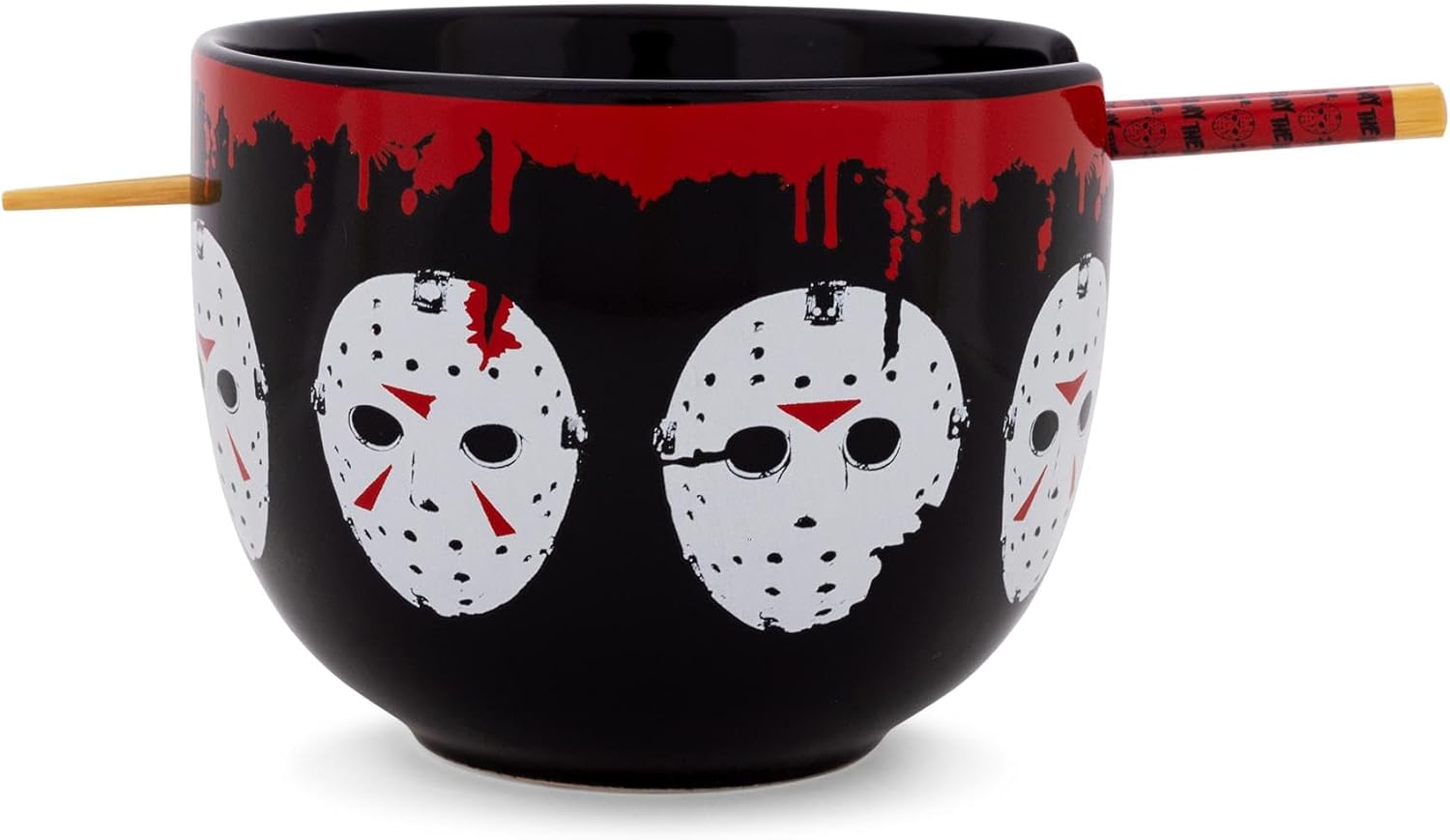 Friday The 13th Jason Voorhees Mask Ceramic Ramen Dinnerware Set | Includes 20-Ounce Noodle Bowl and Wooden Chopsticks