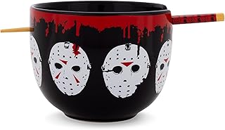 Friday The 13th Jason Voorhees Mask Ceramic Ramen Dinnerware Set | Includes 20-Ounce Noodle Bowl and Wooden Chopsticks