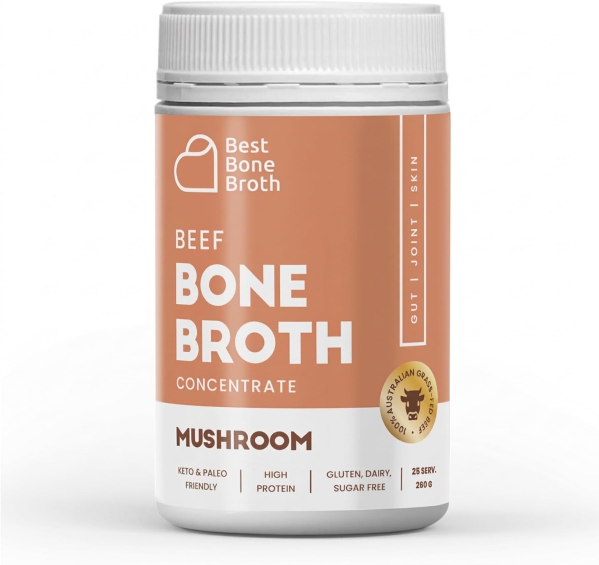 Bone Broth Premium Beef Bone Broth Concentrate Mushroom Flavour- 100% Sourced from AU Grass-Fed, Pasture-Raised Cattle - Healthier Skin & Nails, Healthy Digestion Collagen