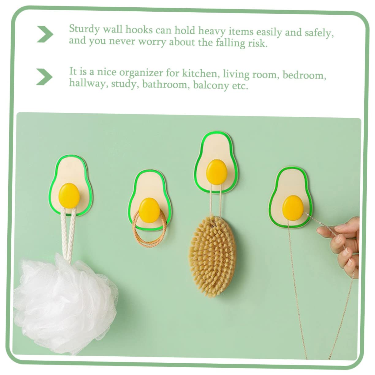 SHINEOFI 4 Ensembles Crochets Auto Adhésifs Cartoon Avocat Lot De Crochets Pour Vêtements Accessoires Installation Facile Sans Perçage 4 Pièces * 4