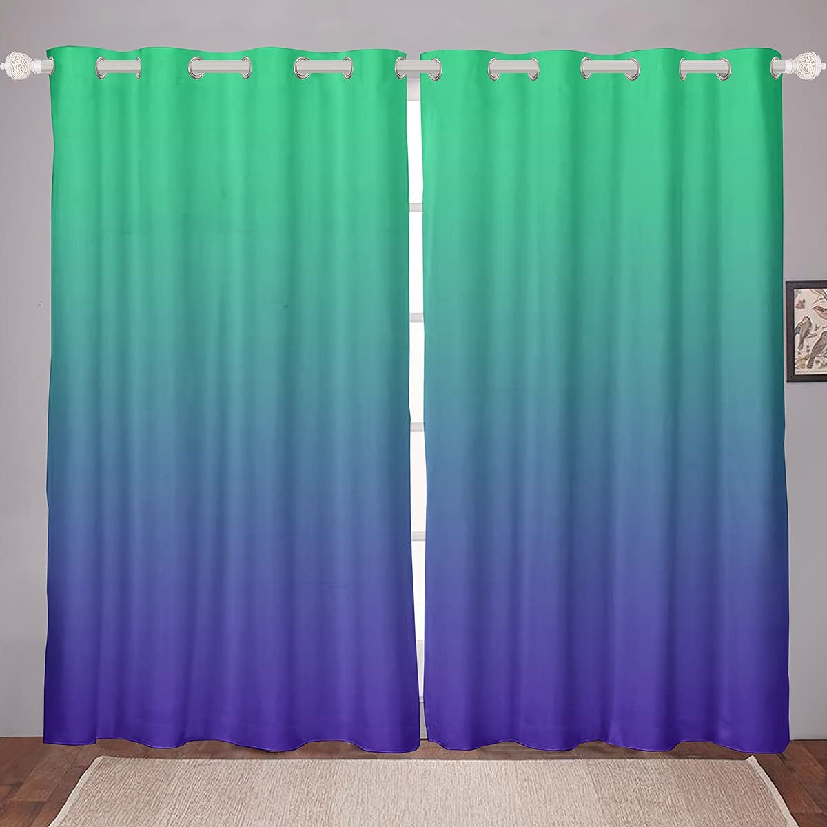 Ombre Curtains Ombre Effects Window Curtains for Bedroom Living Room Kids Girls Boys Gradient Green Purple Window Drapes,W46*L54
