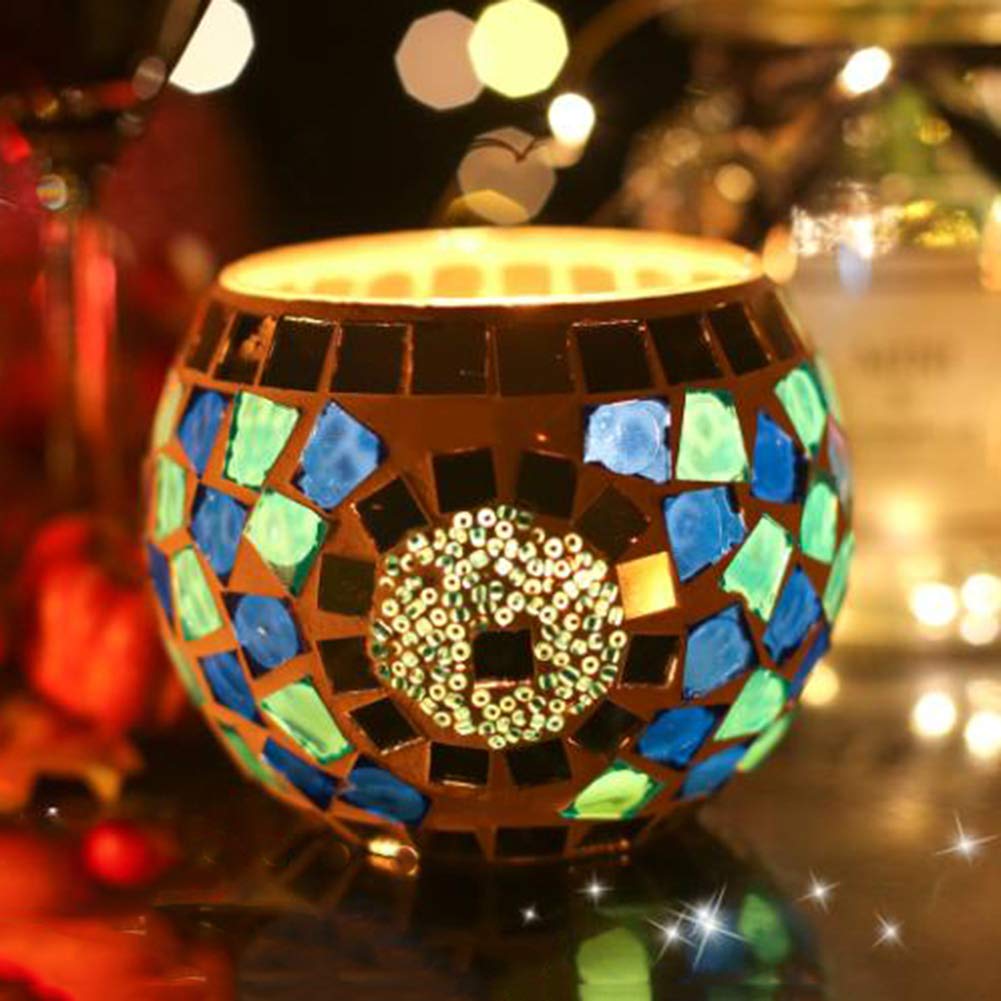 Mosaic Glass Candle Holder Vase Pen Holder, Crackled Glass Mosaic Tea Light Holder - Image 4