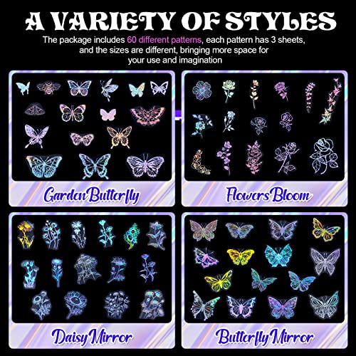 180 Pcs Holographic Glitter Butterfly Sticker Set Waterproof Plant Decorative Flower Decals Glitter Adhesive Sticker For Scrapbooking Journal Planner Water Bottle Laptop Phone (Flowers And Butterflies) #TOP1