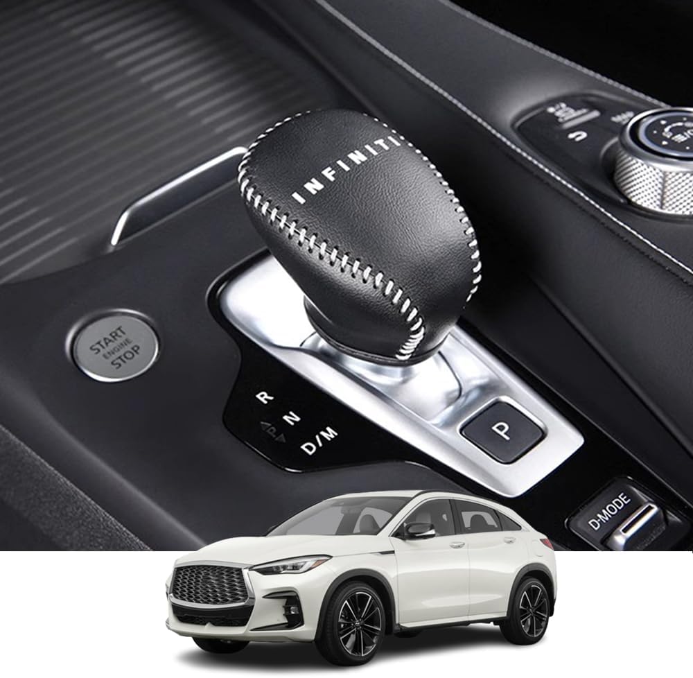 Kakash Custom Interior Accessories for Infiniti QX50 2019 2020 2021 2022 2023 2024 QX55 Leather Automatic Gear Shift Knob Cover,Transimission Boots Shift Lever Leather Sheath(Grey Stitches)
