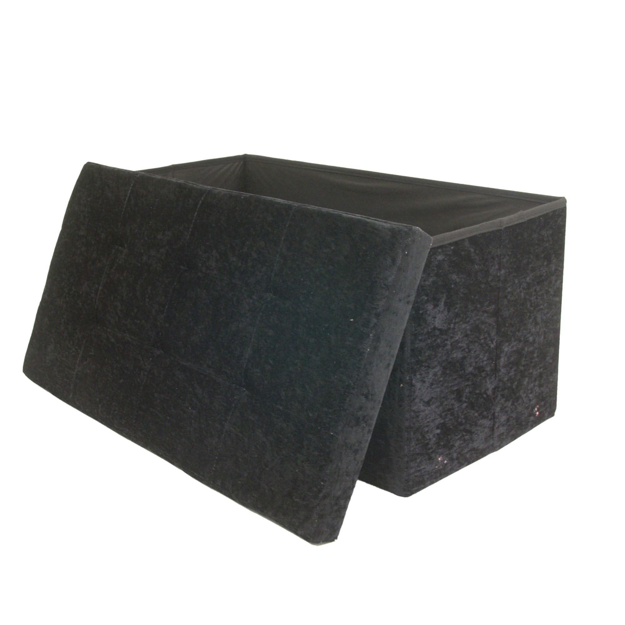 Libbi Lou Velvet Foldable Footstool/Ottoman Storage Box | 76 x 38 x 38 cm | Footstool for Home, Office or Bedroom | Store up to 40kg (Black)