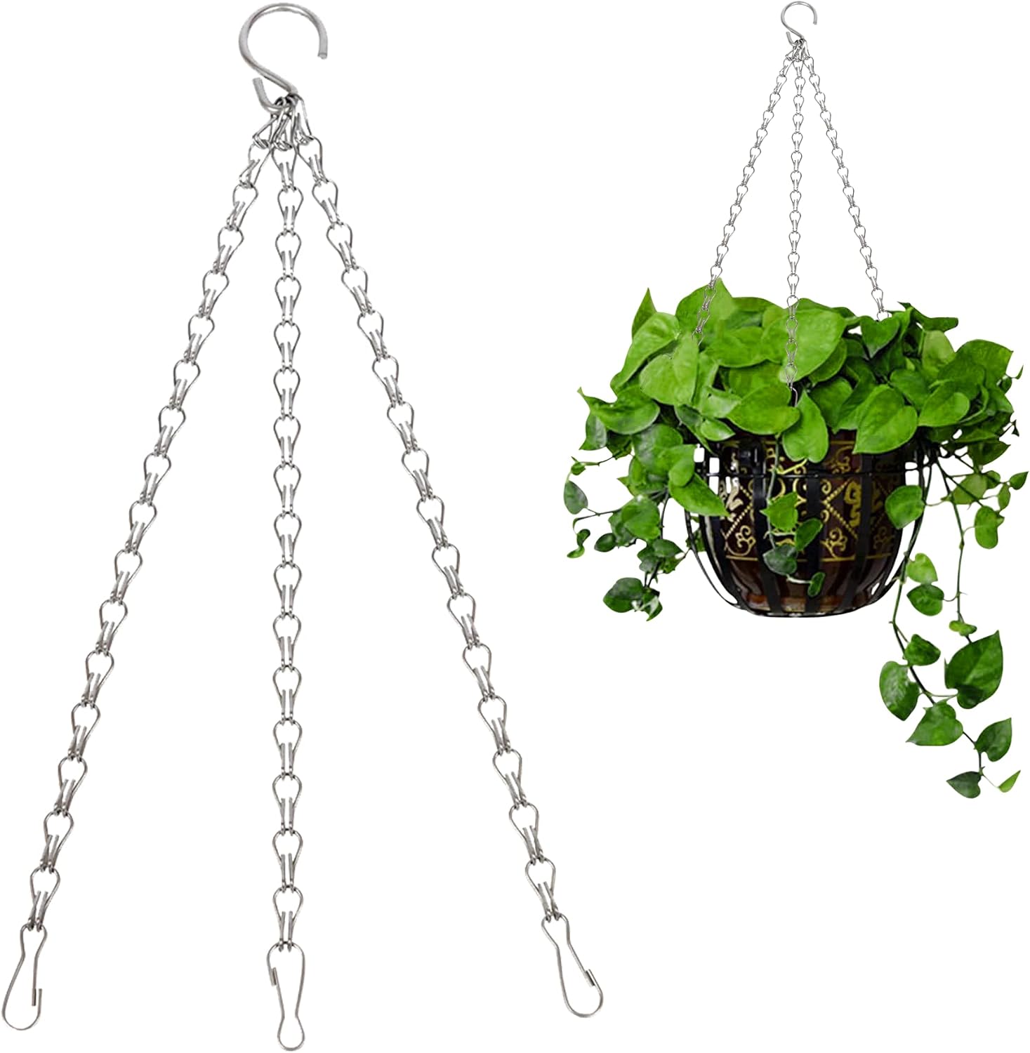 Hanging Basket Chains with Hooks 3 Point Steel Replacement Hanging