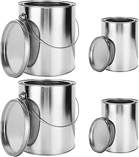 4 Pack Empty Paint Cans with Lids, 1 Gallon Paint Can with Lids & Handles (2) + 2 Quart Paint Can with Lids (2), Metal Unlined Paint Bucket, Paint Pails Containers for Painting, DIY Crafts