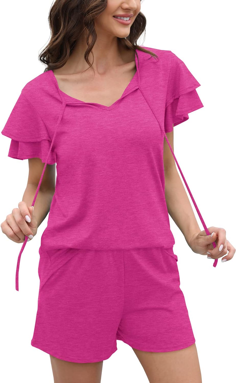WIHOLL Summer Outfits for Women 2 Piece Short Sleeve V Neck Lounge Sets Casual - Image 3