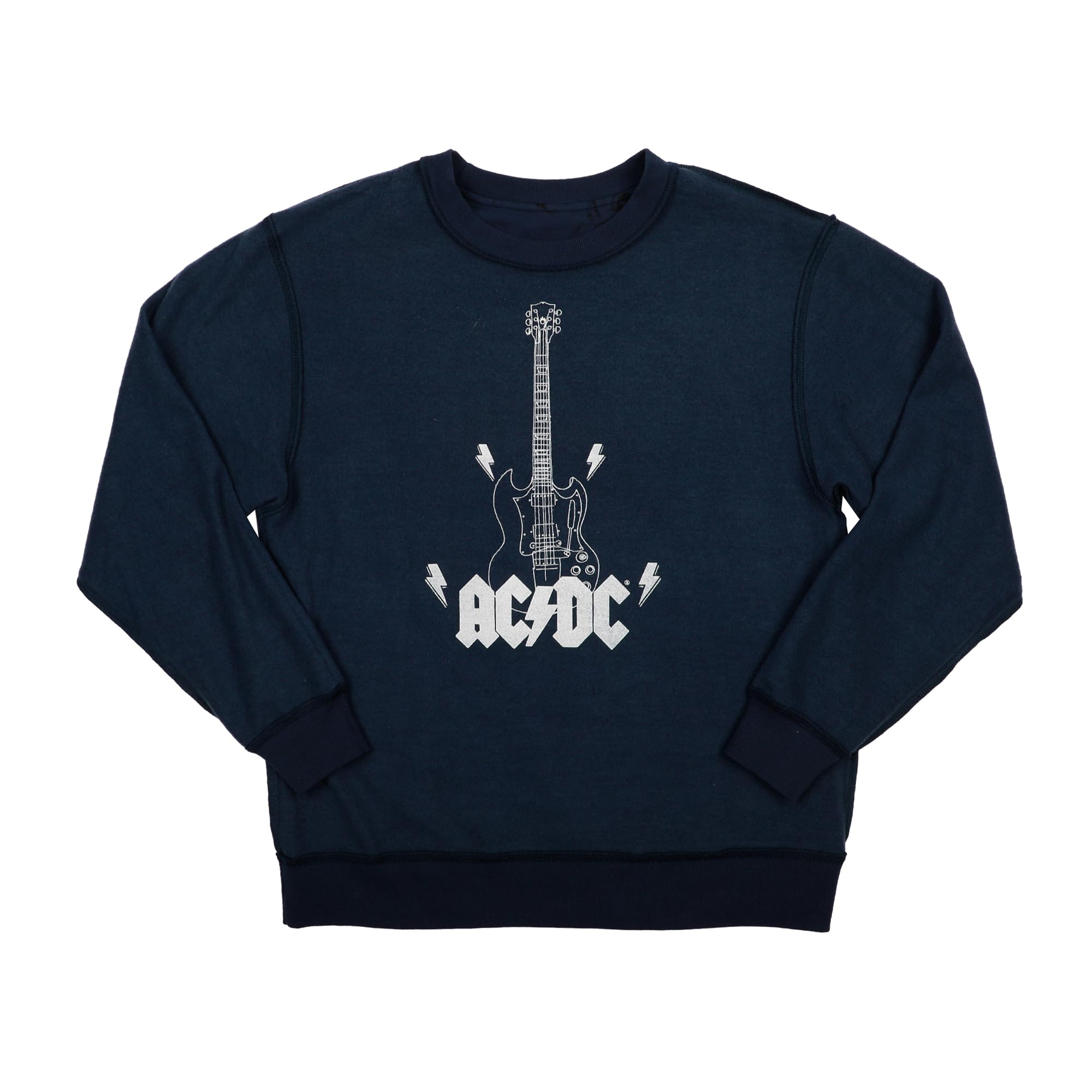 Bioworld ACDC Guitar & Band Logo Girocollo Manica Lunga Grigio Donna Oversize Reversibile Pullover Felpa