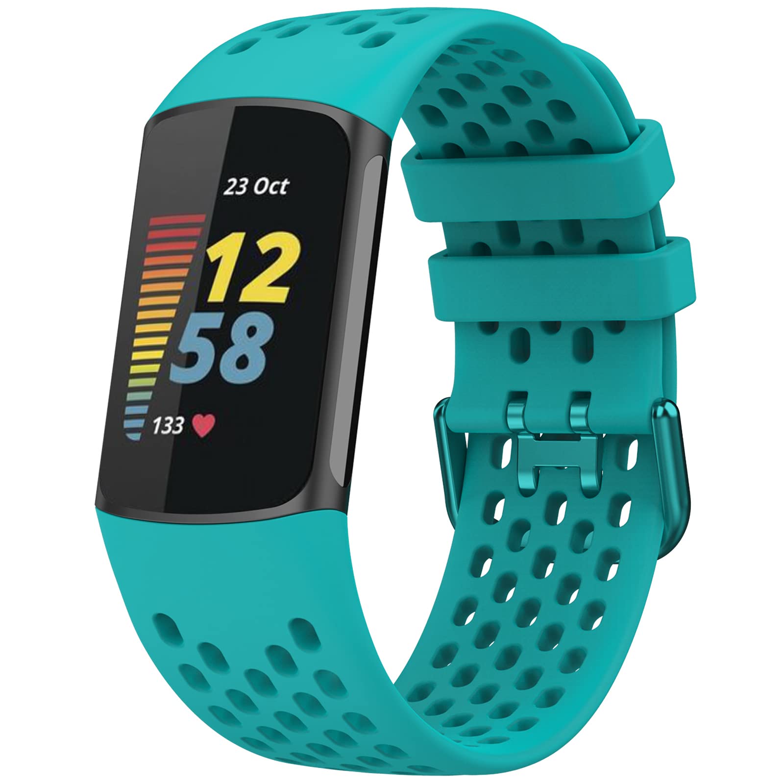 TopPerfekt Sport Bands Compatible with Fitbit Charge 6, Adjustable Breathable Soft Silicone Sport Replacement Watch Band Straps Wristbands Bracelet for Charge 5 Activity Tracker Women Men (1-Teal) — image 1