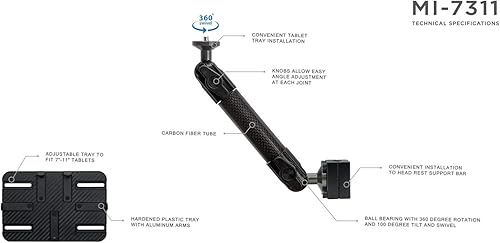 Miniatura 8 de Mount-It! Soporte para tableta de reposacabezas de coche premium con brazo ajustable, soporte de tableta de coche de fibra de carbono resistente