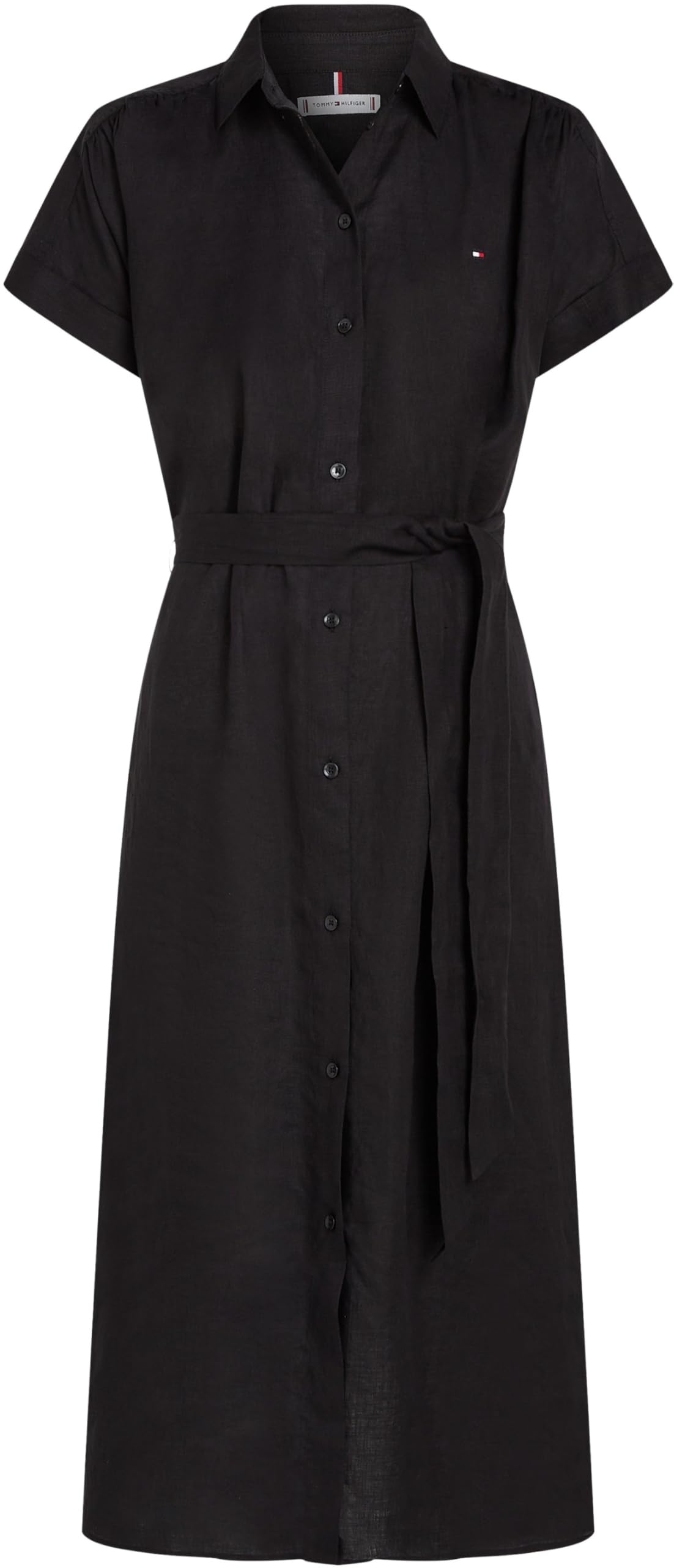 Tommy Hilfiger Donna Chemisier Linen Belted Maniche Corte