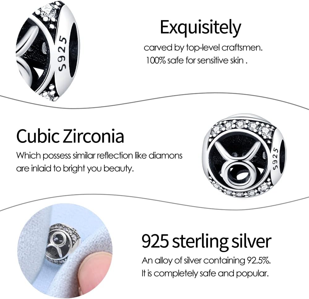Zodiac Sign Bead Birthday Charms 925 Sterling Silver Birthstone Charms Fits Women's Charm Bracelet & Necklace Bangle Gifts - Image 6