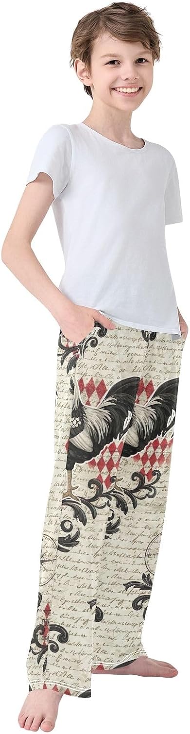 Rustic Rooster Vintage Pajama Pants Soft Breathable Lounge Sleepwear with Pockets, Elastic Waist, Cozy Fall