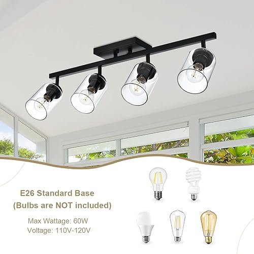 Miniatura 2 de VINLUZ - Lámpara de tocador de 4 luces con pantalla de vidrio transparente, multidireccional, giratoria, de metal, con cabezales de riel ajustables