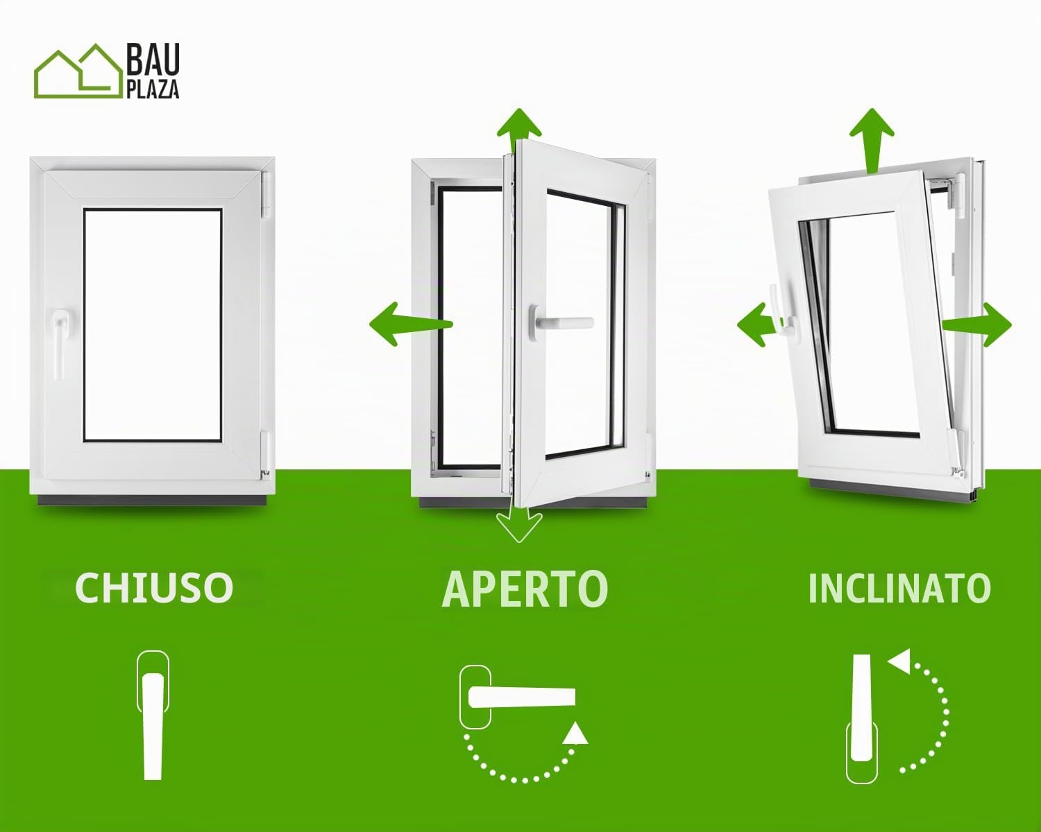 ‎BauPLAZA - Finestra Serramenti in PVC - BIANCO - Vetro triplo - LxA 40 x 50 cm apertura Destra - Rinforzo in acciaio - 400 x 500 mm - anta-ribalta - Ottima scelta
