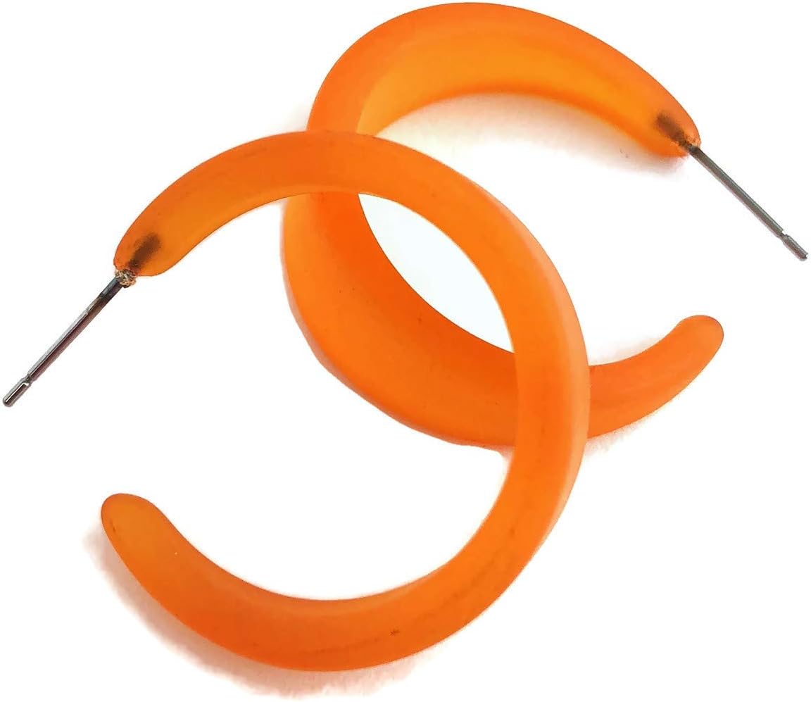 Orange Frosted Lucite Large Marilyn Statement Hoop Earrings - MARL-OR-2