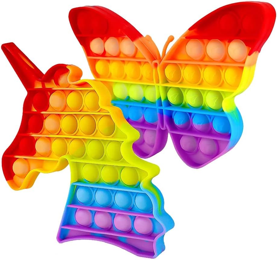 Foxit Silicone Unicorn and Butterfly- Fidget Popping Sounds Toy, BPA-Free Silicone, Push Bubbles Toy for Autism Stress Reliever, Sensory Toy- Rainbow Colors Pop It Toy ( Multicolour)