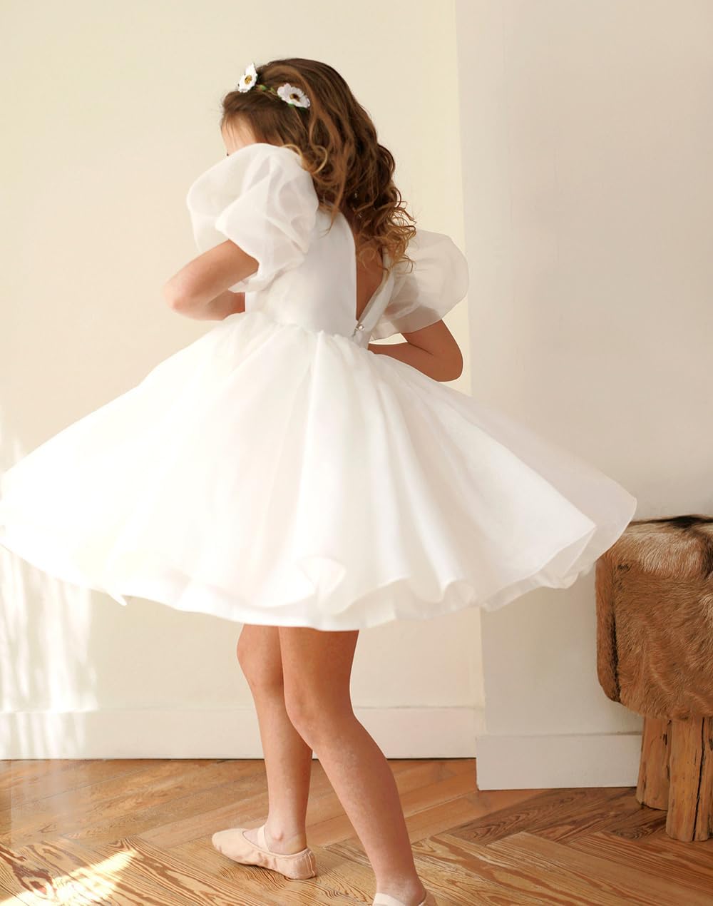 Toddler Flower Girl Dresses for Wedding Organza Puff Sleeve Prom Ball Gown for Girls Formal Party - Image 5