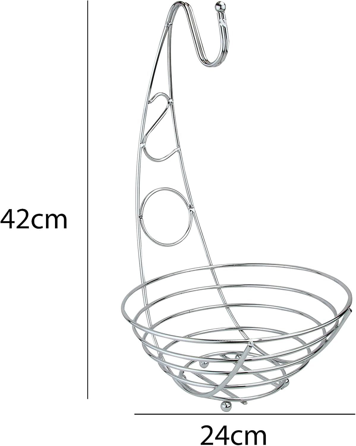 APOLLO THE HOUSEWARES BRAND Chrome Banana Tree Fruit Bowl, Basket, Hanger, Fresh for Longer, Size: 24x42x24cm, Chrome