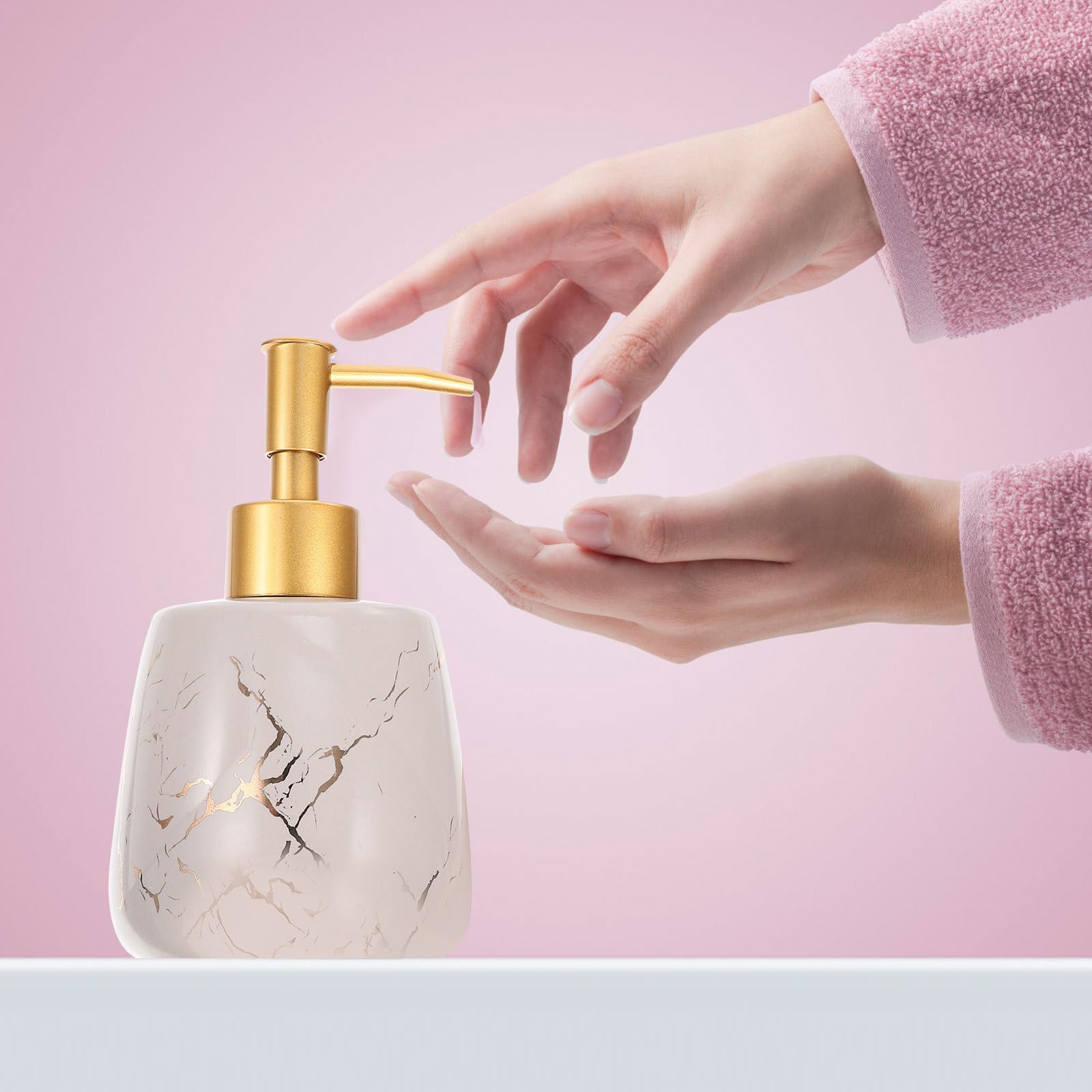 SUPVOX Dispenser di Sapone Pompa Ricaricabile in Ceramica Effetto Marmo Grigio, Flacone Portatile da Viaggio Compatto per Shampoo, Lozione e Bagnoschiuma, Erogatore Liquido per Bagno